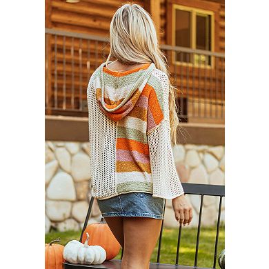 Oversized Colorblock V Neck Hooded Sweater