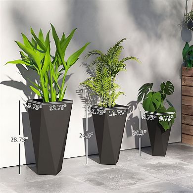 Set of 3 Stackable Tall Planters with Drainage Holes for Indoor or Outdoor Use