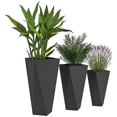 Set of 3 Stackable Tall Planters with Drainage Holes for Indoor or Outdoor Use
