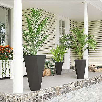 Set of 3 Stackable Tall Planters with Drainage Holes for Indoor or Outdoor Use