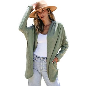 Waffle Knit Open Front Cardigan