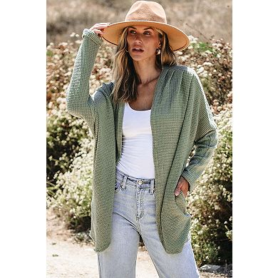 Waffle Knit Open Front Cardigan