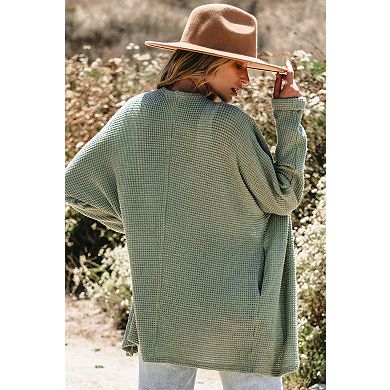 Waffle Knit Open Front Cardigan