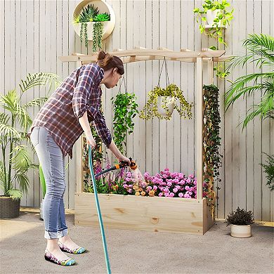 Elevated Garden Bed with Trellis and Roof for Patio Backyard Balcony