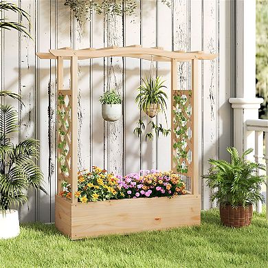 Elevated Garden Bed with Trellis and Roof for Patio Backyard Balcony