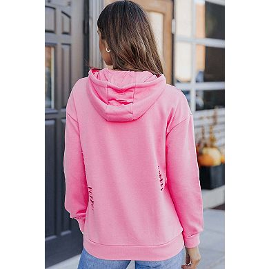 Solid Ripped Hooded Sweatshirt with Kangaroo Pocket