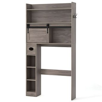 Freestanding Over Toilet Bathroom Cabinet with Open Shelves and Door