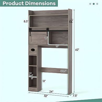 Freestanding Over Toilet Bathroom Cabinet with Open Shelves and Door