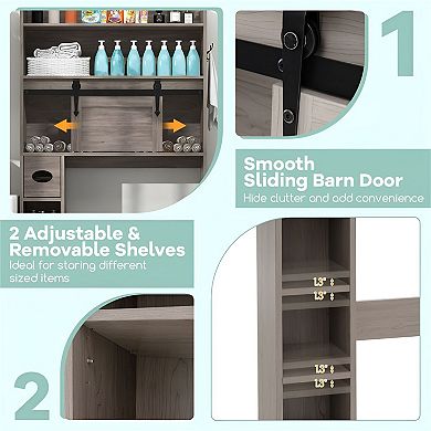 Freestanding Over Toilet Bathroom Cabinet with Open Shelves and Door