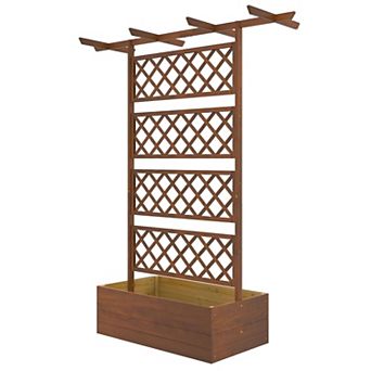 Raised Garden Bed with Back Trellis and Small Roof for Vegetables, Herbs, Flowers