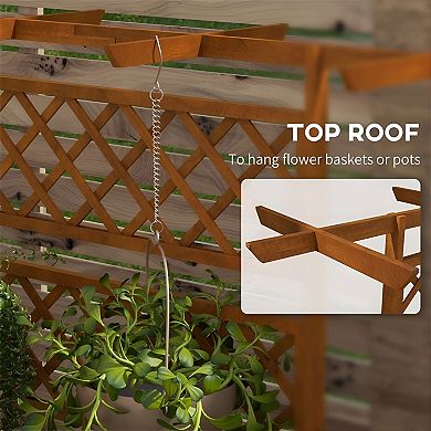 Raised Garden Bed with Back Trellis and Small Roof for Vegetables, Herbs, Flowers