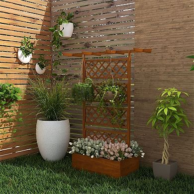 Raised Garden Bed with Back Trellis and Small Roof for Vegetables, Herbs, Flowers