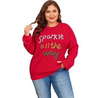 Sparkle All The Way Tinsel Crew Neck Plus Size Sweater