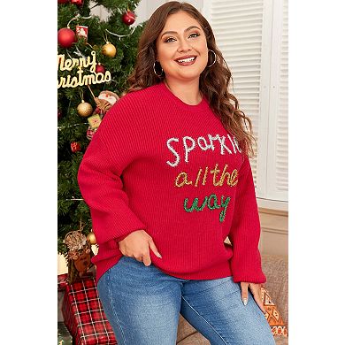 Sparkle All The Way Tinsel Crew Neck Plus Size Sweater