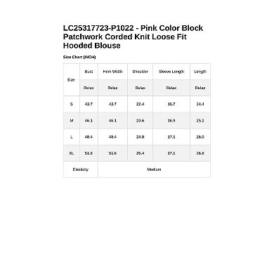 Color Block Patchwork Corded Knit Loose Fit Hooded Blouse
