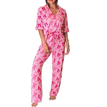 Bow Knot Print Lapel Collar Pajamas Set