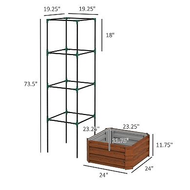 Raised Garden Bed with Trellis, Square Metal Planter Box with Tomato Cage for Climbing Vegetables