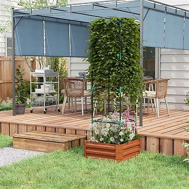 Raised Garden Bed with Trellis, Square Metal Planter Box with Tomato Cage for Climbing Vegetables