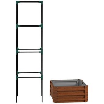 Raised Garden Bed with Trellis, Square Metal Planter Box with Tomato Cage for Climbing Vegetables
