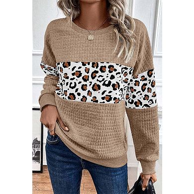 Leopard Quilted Patchwork Crew Neck Sweatshirt