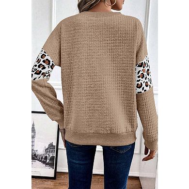 Leopard Quilted Patchwork Crew Neck Sweatshirt