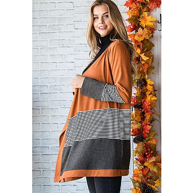 Colorblock Striped Patchwork Open Cardigan