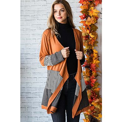 Colorblock Striped Patchwork Open Cardigan