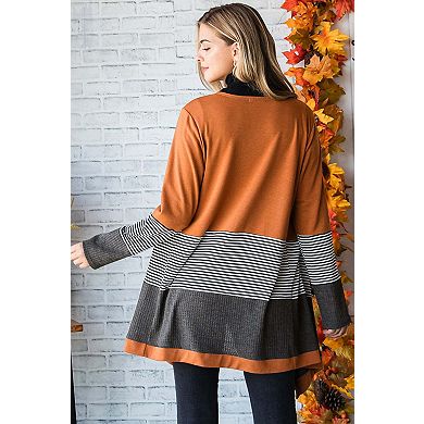Colorblock Striped Patchwork Open Cardigan