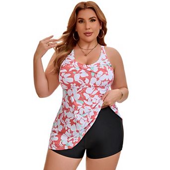 Women's Plus Size 2 pc Tankini Swimsuits Floral Flowy Tops with Shorts Swimwear Bathing Suits
