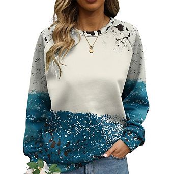 Blue Tie Dye Cow Color Block Pullover Sweatshirt