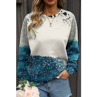 Blue Tie Dye Cow Color Block Pullover Sweatshirt