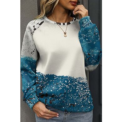 Blue Tie Dye Cow Color Block Pullover Sweatshirt