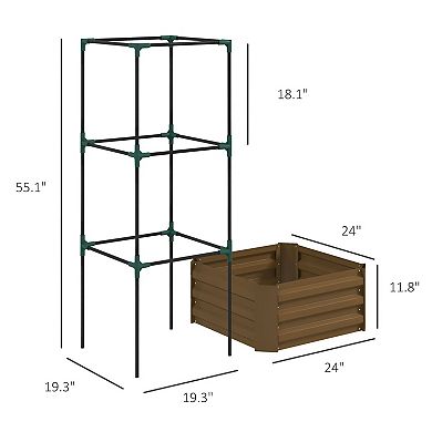 Raised Garden Bed with Trellis, Square Metal Planter Box with Tomato Cage for Patio or Backyard