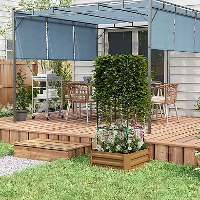Raised Garden Bed with Trellis, Square Metal Planter Box with Tomato Cage for Patio or Backyard