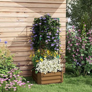 Raised Garden Bed with Trellis, Square Metal Planter Box with Tomato Cage for Patio or Backyard