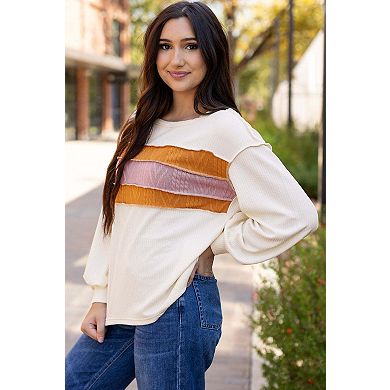 Corded Exposed Seam Knit Patchwork Drop Sleeve Top