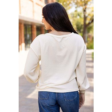 Corded Exposed Seam Knit Patchwork Drop Sleeve Top