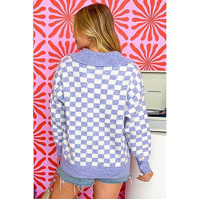 Checkered Collared Buttons Plus Size Sweater