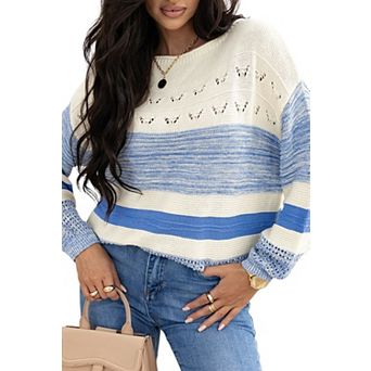 Open Stitch Puff Sleeve Sweater
