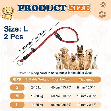 2Pcs Slip Collar for Dogs, Choke Collar for Dogs, Adjustable Stopper