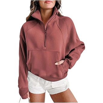 Fleece Lined Zip Up Stand Collar Thumbhole Sleeve Sweatshirt