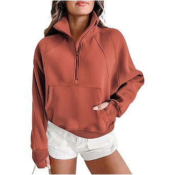 Fleece Lined Zip Up Stand Collar Thumbhole Sleeve Sweatshirt