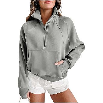 Fleece Lined Zip Up Stand Collar Thumbhole Sleeve Sweatshirt