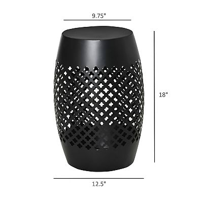Round Metal Patio Side Table with Geometric Cutout Design