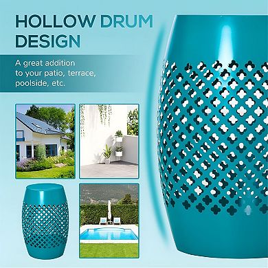 Round Metal Patio Side Table with Geometric Cutout Design