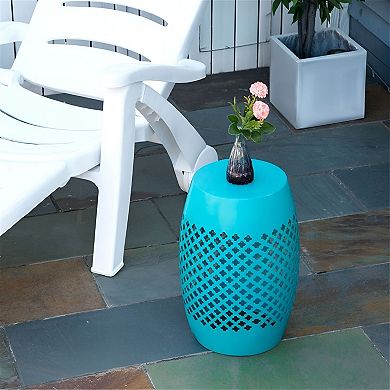 Round Metal Patio Side Table with Geometric Cutout Design