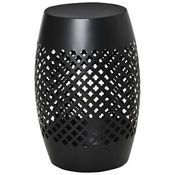 Round Metal Patio Side Table with Geometric Cutout Design