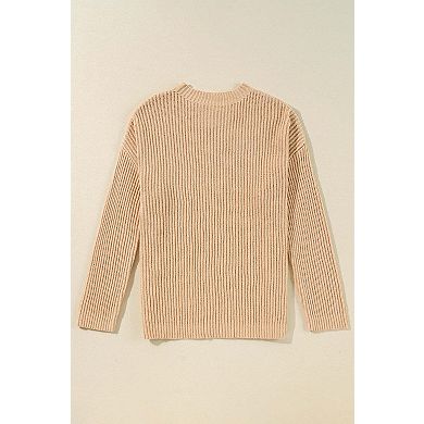 Cable Knit Drop Shoulder Side Slits Loose Sweater
