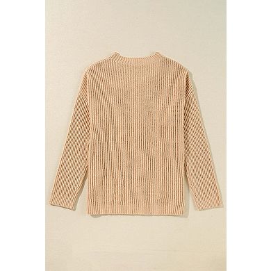 Cable Knit Drop Shoulder Side Slits Loose Sweater