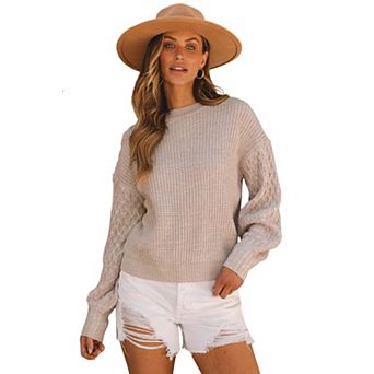 Cable Knit Sleeve Drop Shoulder Sweater
